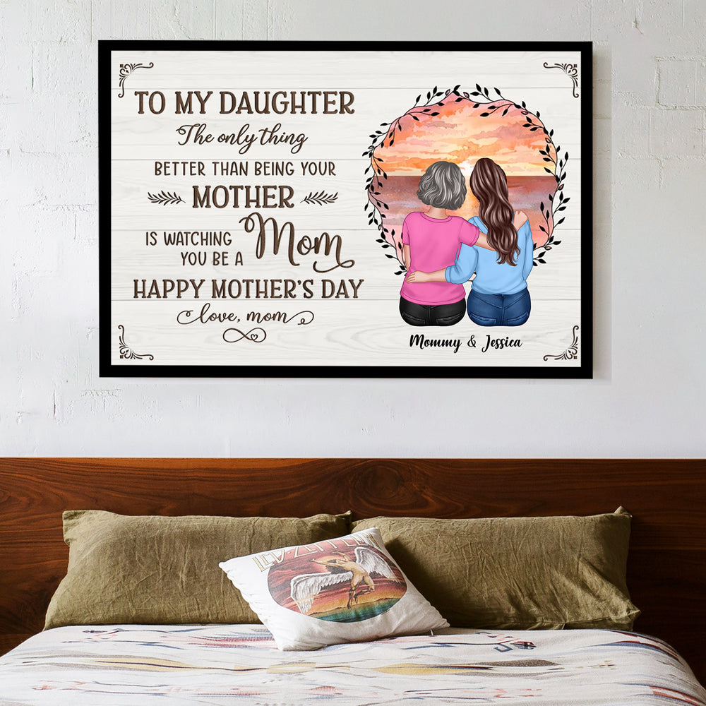Beach Sunset Mother and Daughter Hugging Back View – Personalized Cup, Poster, Keychain, Ornament & More, Sentimental Mother’s Day Gift for Daughter
