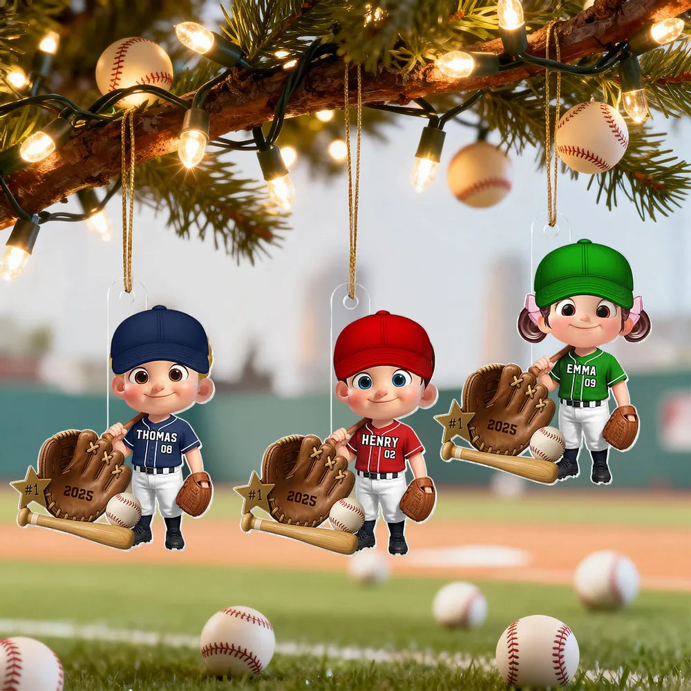 Custom Baseball Player Acrylic Ornament – Perfect Christmas Gift to Celebrate Kids' Passion for Sports