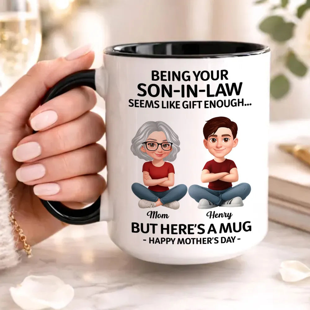 Personalized Two-Tone Mug Funny Son-In-Law Mother's Day Message Cute Cartoon Gift for Mother-In-Law