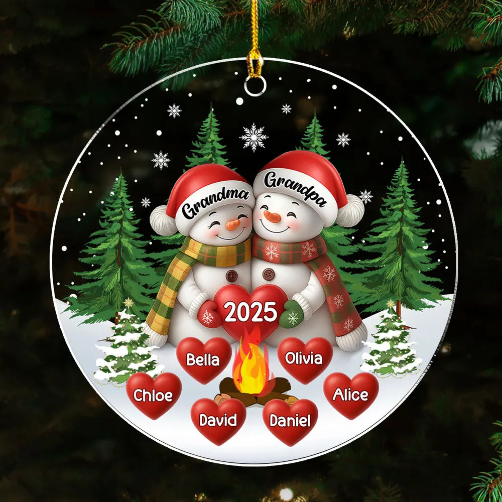 Acrylic Ornament for Grandparents – Cozy Snowman Design with Clear Print and Textured Finish, a Perfect Christmas Gift for Family Love