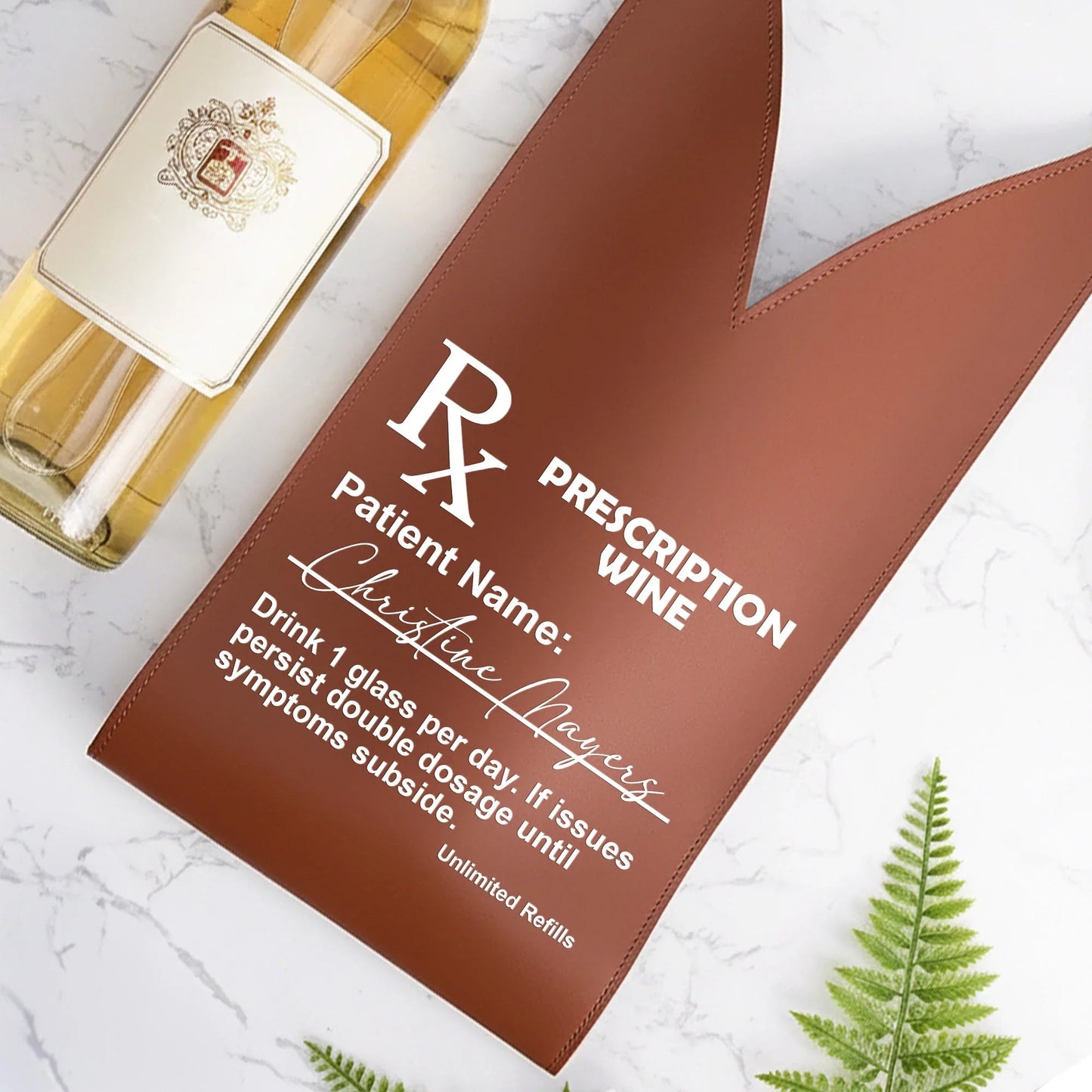 Personalized PU Leather Wine Bag Prescription Wine Design Funny Unique Gift for Wine Lovers, Dinner Parties & Host Gifts