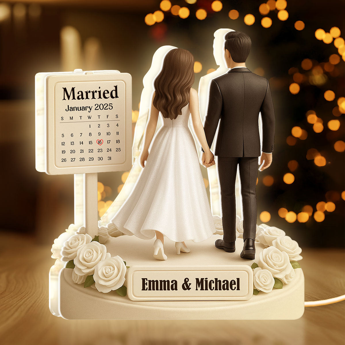 Personalized Acrylic Light Box for Couples with Wedding Date Calendar, Warm Glow Keepsake & Unique Gift