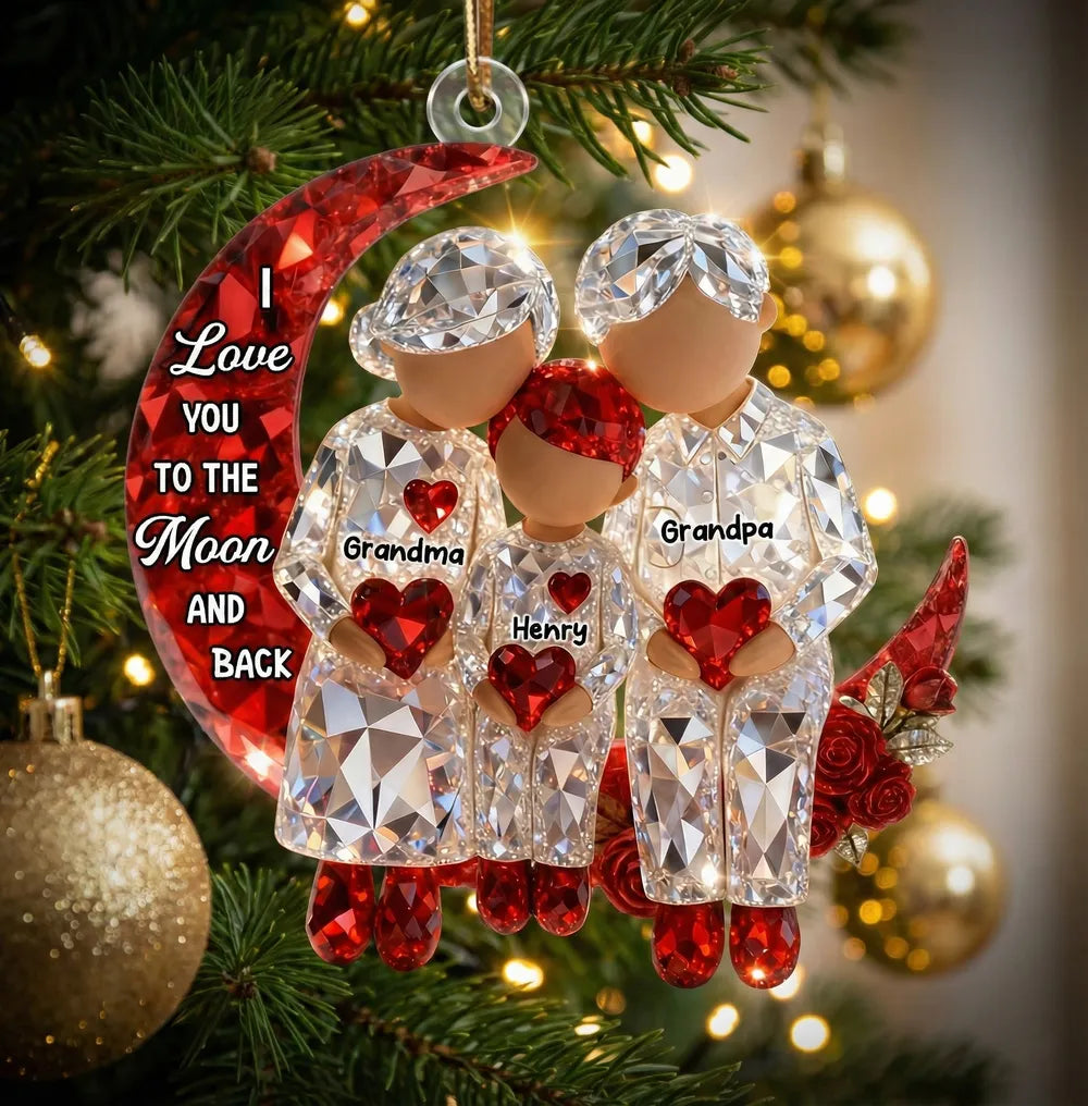 Acrylic Ornament Personalized Grandma and Grandkid Moon Hug Scene I Love You to the Moon and Back Sweet Holiday Gift