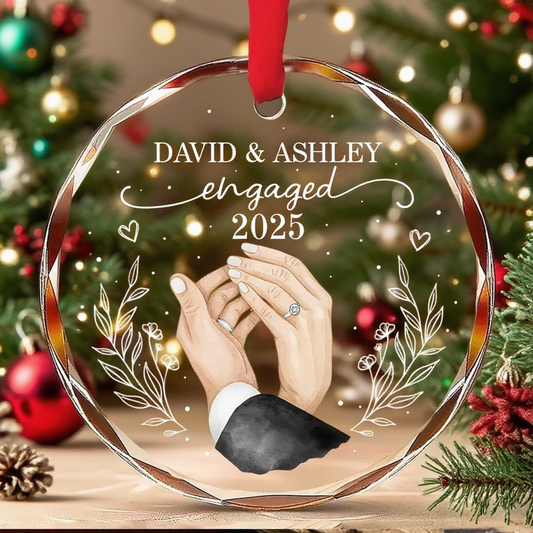 Engagement Crystal Ornament with Personalized Design, Romantic Touch for Couples, Perfect Gift Keepsake