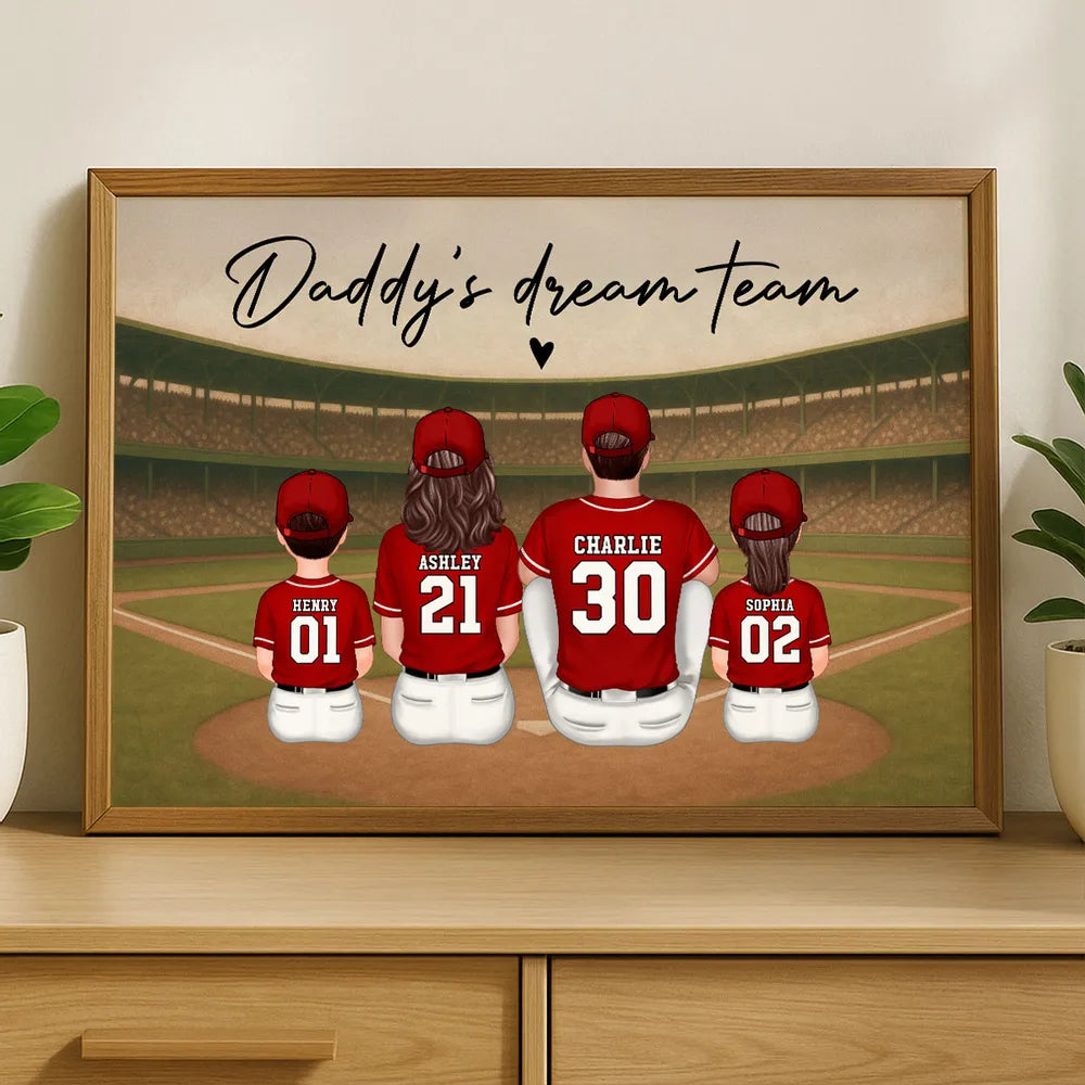 “Daddy’s Dream Team” Personalized Baseball Poster / Canvas – Home-Run Father’s Day Gift