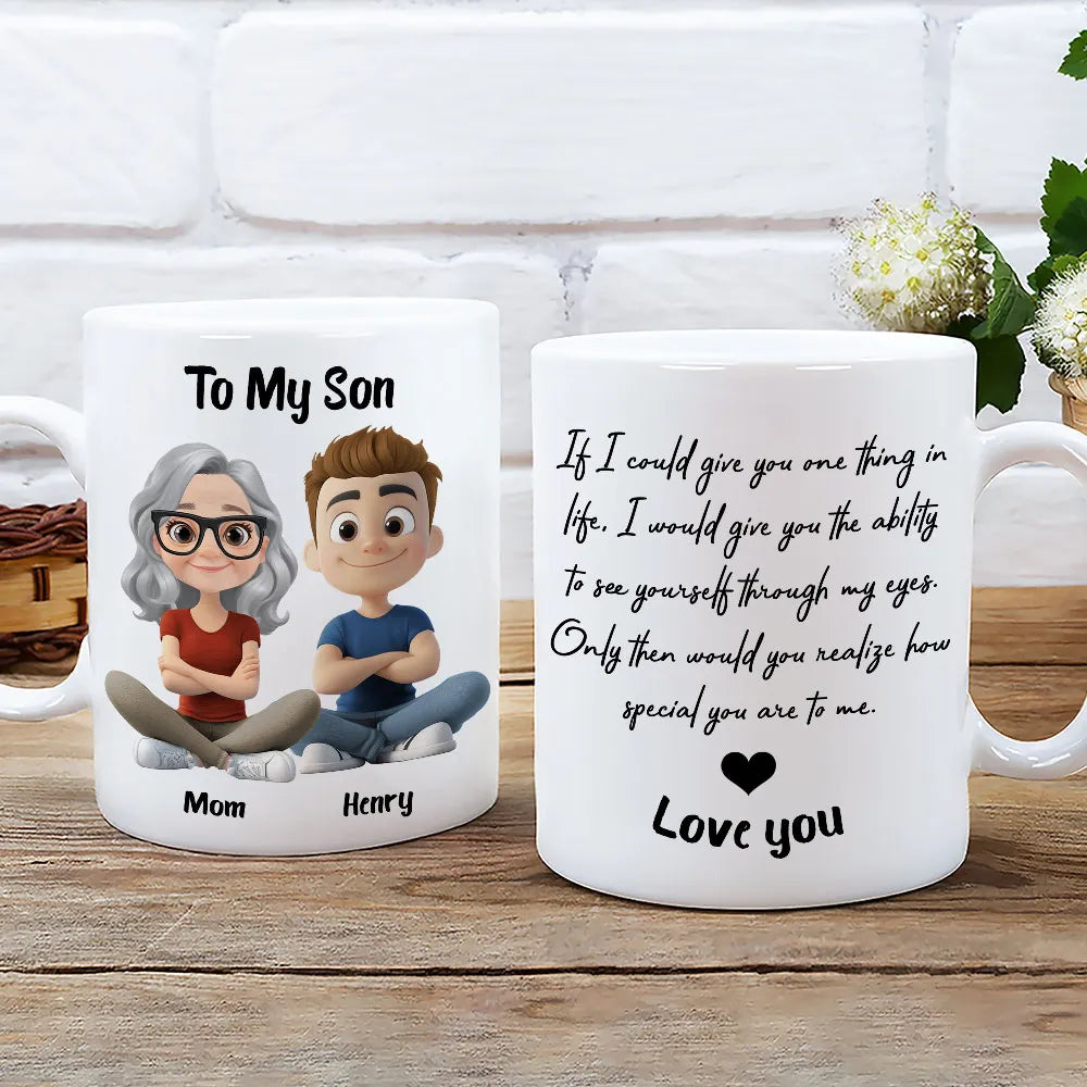 Personalized Ceramic Mug with Mom and Son Cartoon Quote, Love You Gift for Son, Daily Coffee Reminder