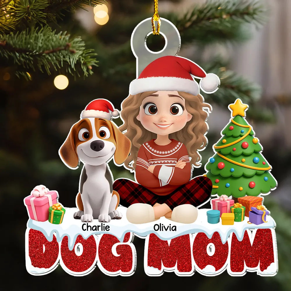 Christmas Acrylic Ornament with Dog and Owner, Special Gift for Dog Mom