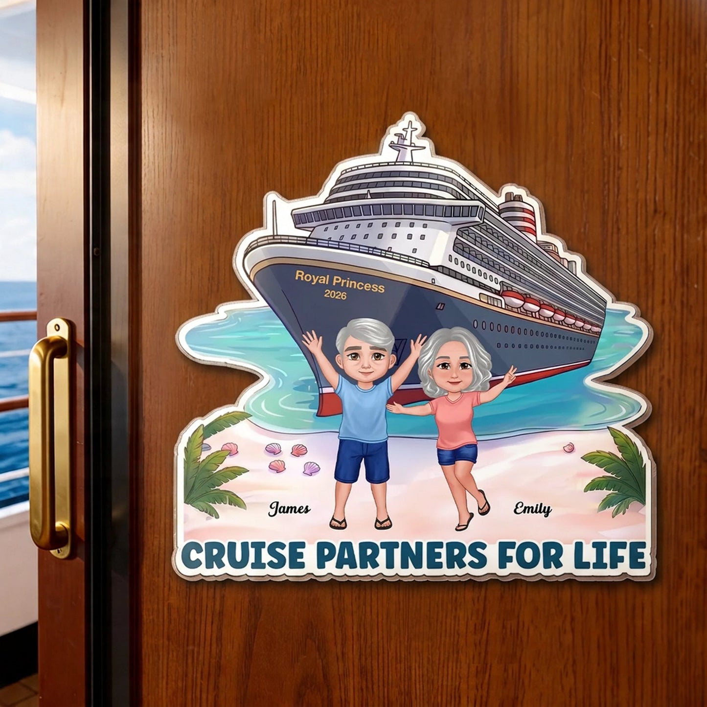 Cruise Partners for Life Acrylic Magnet Personalized Cabin Door Keepsake Waving Couple by the Ship Sweet Gift