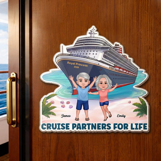 Cruise Partners for Life Acrylic Magnet Personalized Cabin Door Keepsake Waving Couple by the Ship Sweet Gift