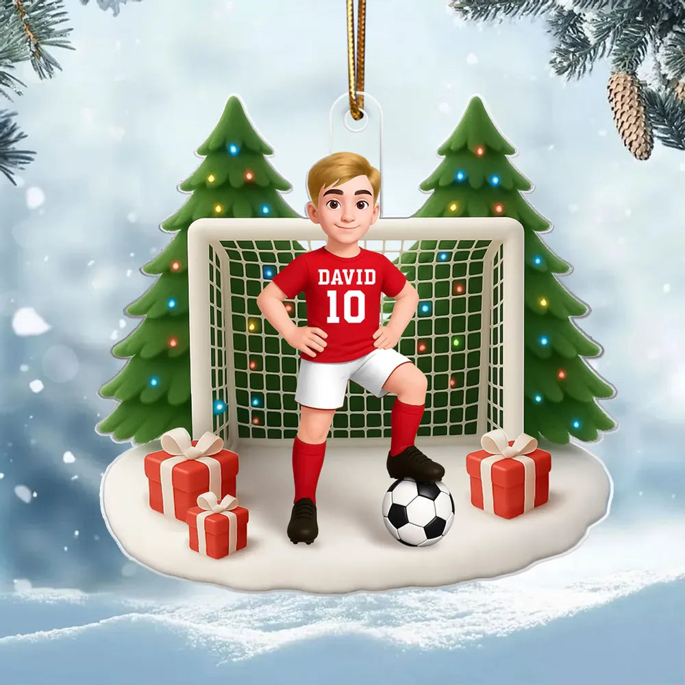 Soccer Acrylic Ornament – Sporty Holiday Gift for Football Lovers, Festive Christmas Tree Decoration