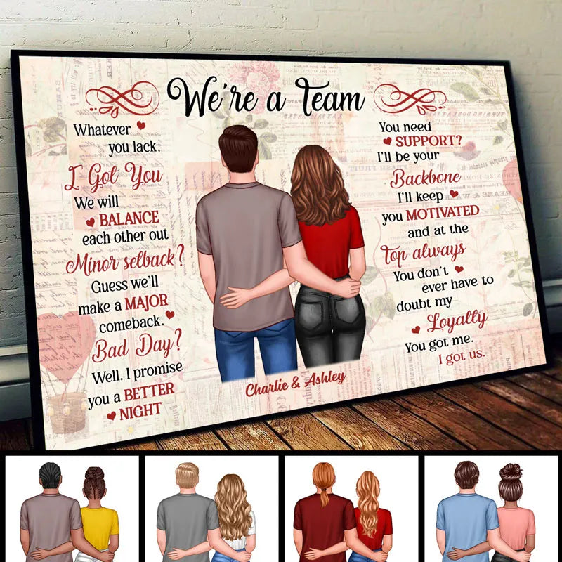 We‘re A Team Couple Back View Standing Old Paper Personalized Horizontal Poster-li