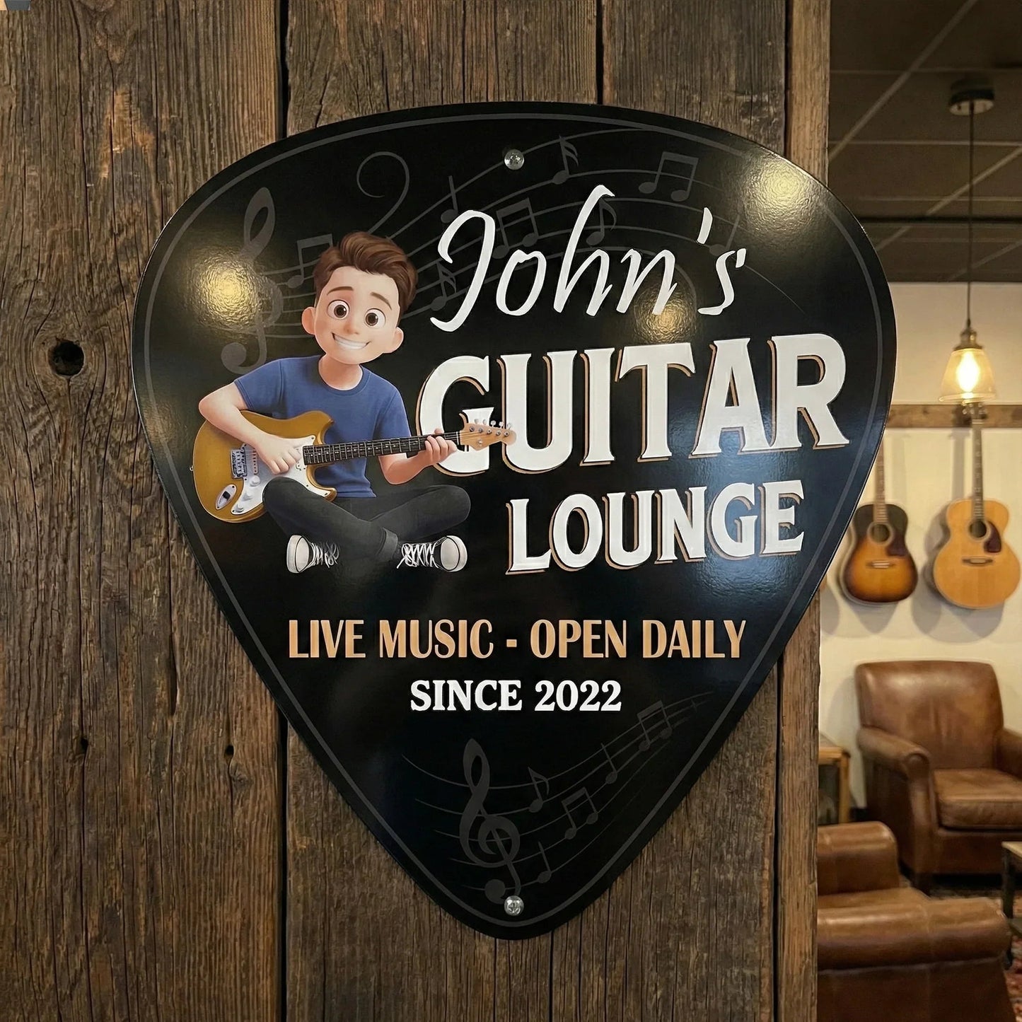 Personalized Shaped Metal Sign Guitar Lounge Music Room Wall Decor - Unique Gift for Guitar Lovers