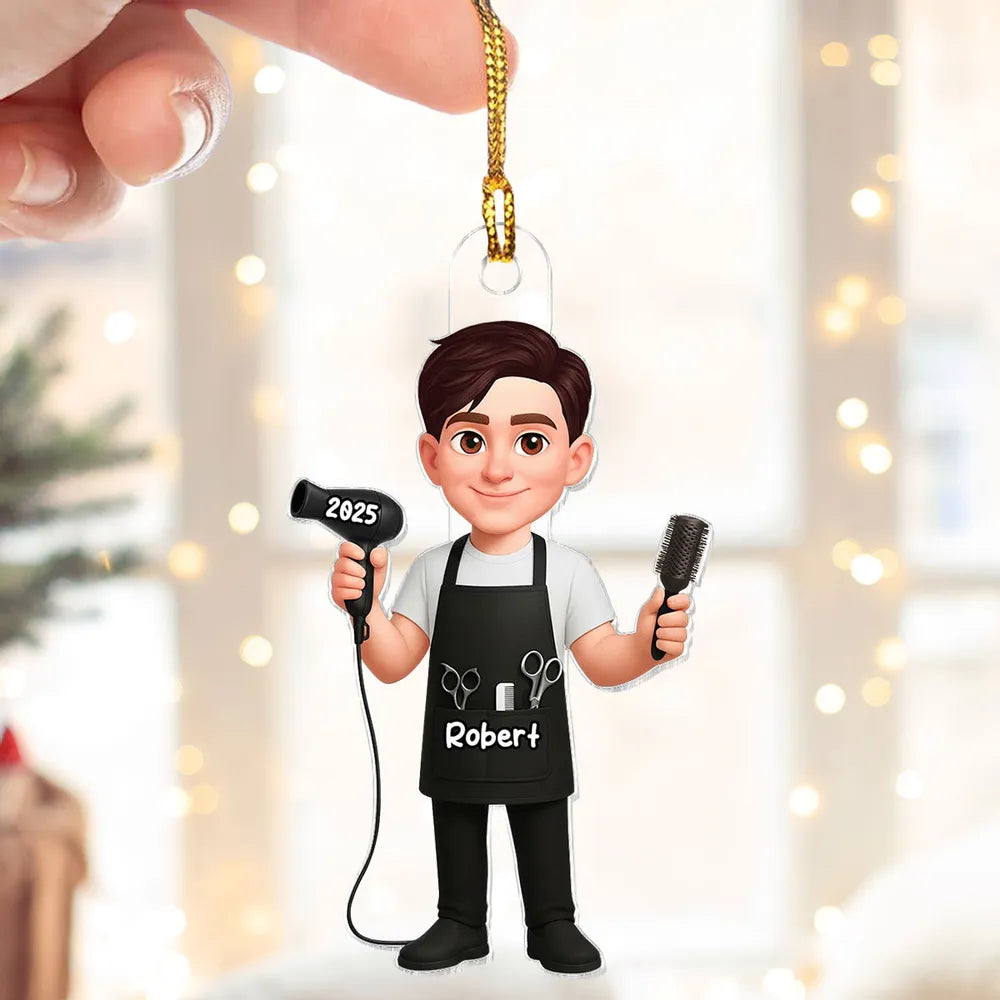 Personalized Acrylic Ornament for Hairdressers – Custom Hair Stylist Couple Design, Festive Decor & Unique Christmas Gift