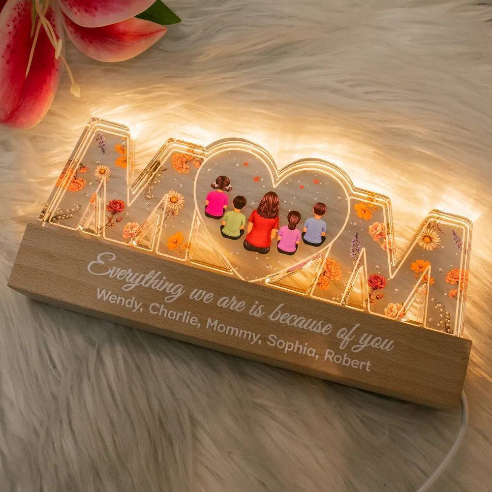 Heartlight Memories: Custom Family Glow, Custom Birth Month Flower Led Night Light