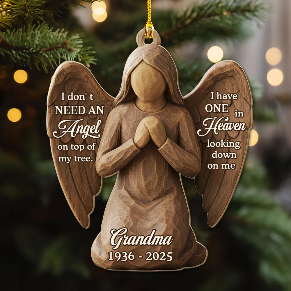 Personalized Wooden Ornament for Grandma in Heaven – Custom Angel Memorial Keepsake for Christmas Tree, Unique Sympathy Gift
