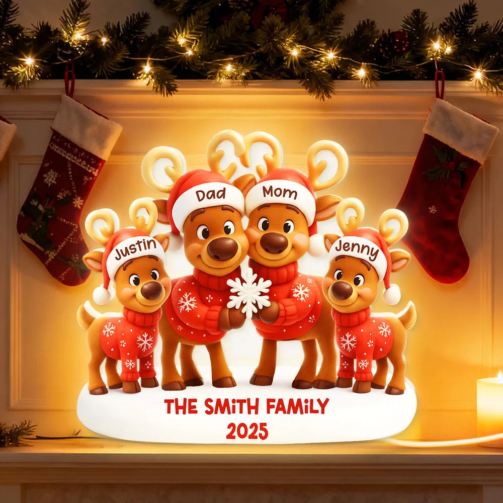 Custom Family Reindeer Acrylic Light Box Lamp for Cozy Holiday Nights, Heartwarming Keepsake Gift