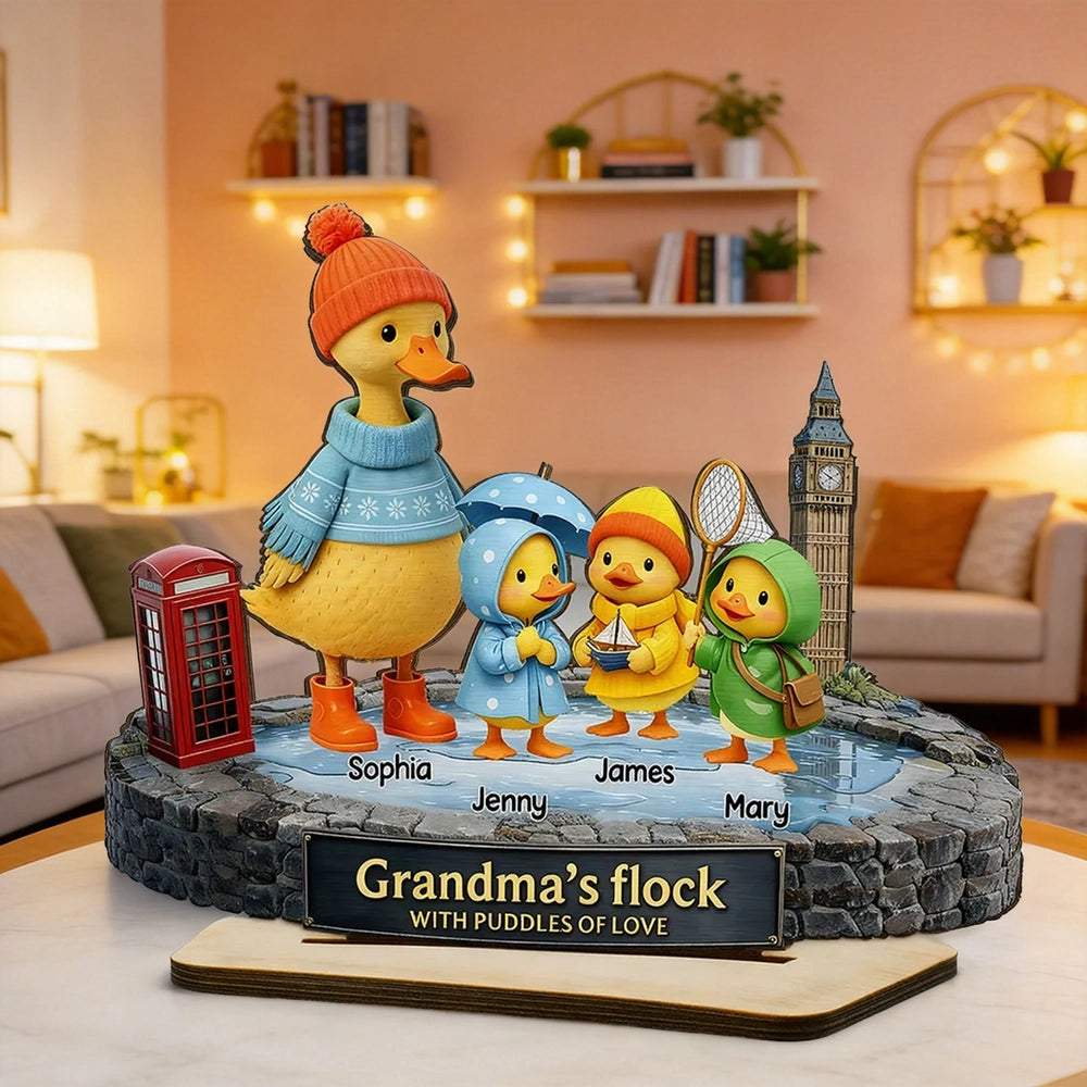 Personalized 2-Layer Wooden Plaque Grandma's Flock Scene, Unique Gift for Grandma or Nanny, Heartwarming Family Keepsake