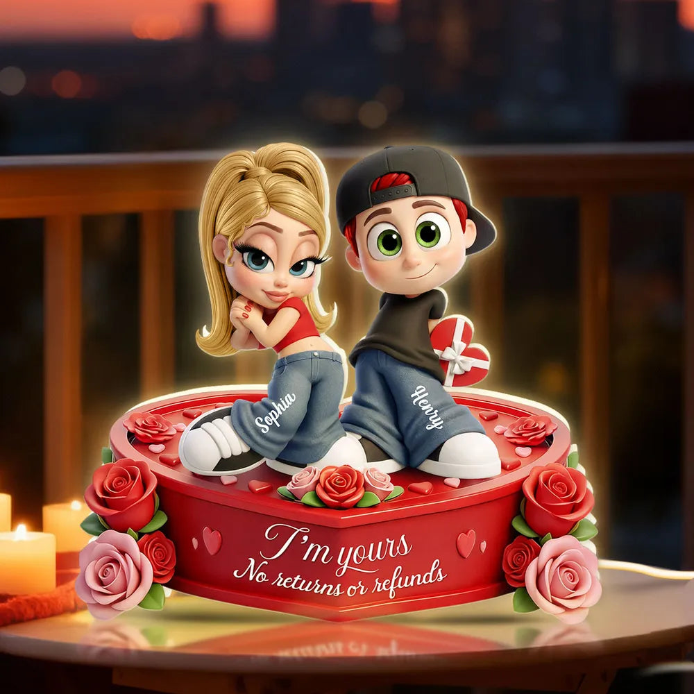 Romantic Acrylic Light Box for Couples, Personalized Y2K-Style Cute Cartoon Keepsake with Heart Roses, Unique Gift for Her or Him