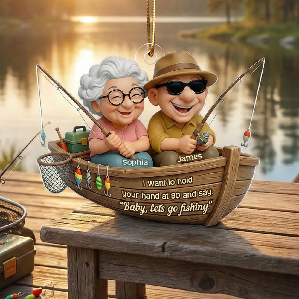 Acrylic Ornament 'Baby, Let's Go Fishing' - Personalized Cute Boat Scene for Couples, A Romantic Unique Gift