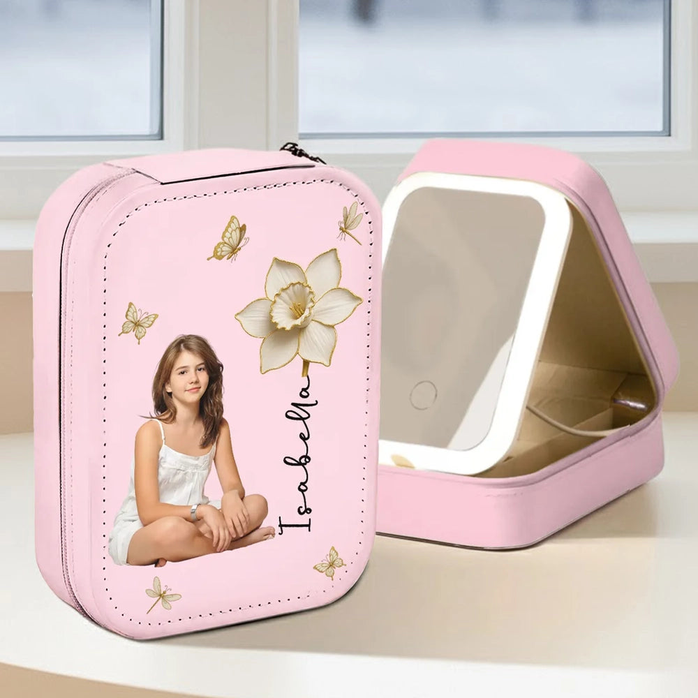Blooming Soul with Photo – Personalized LED Mirror Jewelry Box in Multiple Colors – A Thoughtful Gift for Women