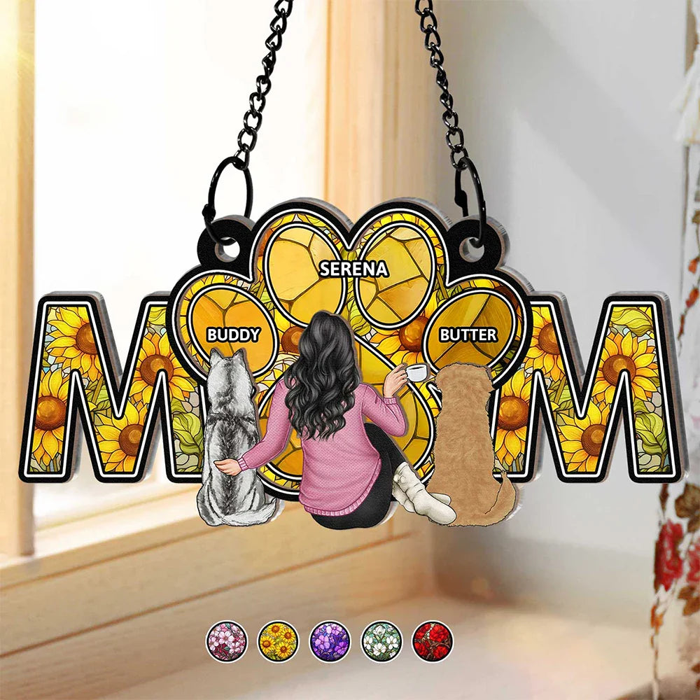 Personalized Wood and Acrylic Layered Ornament – MOM Design with Custom Names and Pet Details, Perfect Mother’s Day Gift for Pet-Loving Moms, A Unique and Sentimental Home Decor Keepsake