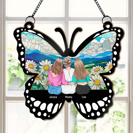 Personalized Butterfly Ornament for Mother’s Day – Custom Wood and Acrylic Layered Design with Family Names – Heartfelt Gift for Mom from Daughter