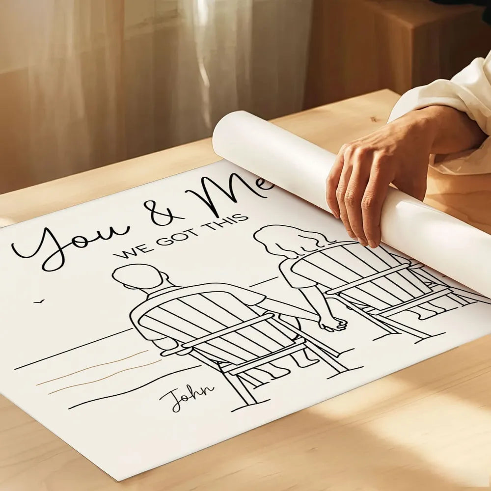 Custom Line Art Beach Poster – Holding Hands Couple Illustration, Add Names, Perfect Anniversary or Valentine’s Gift