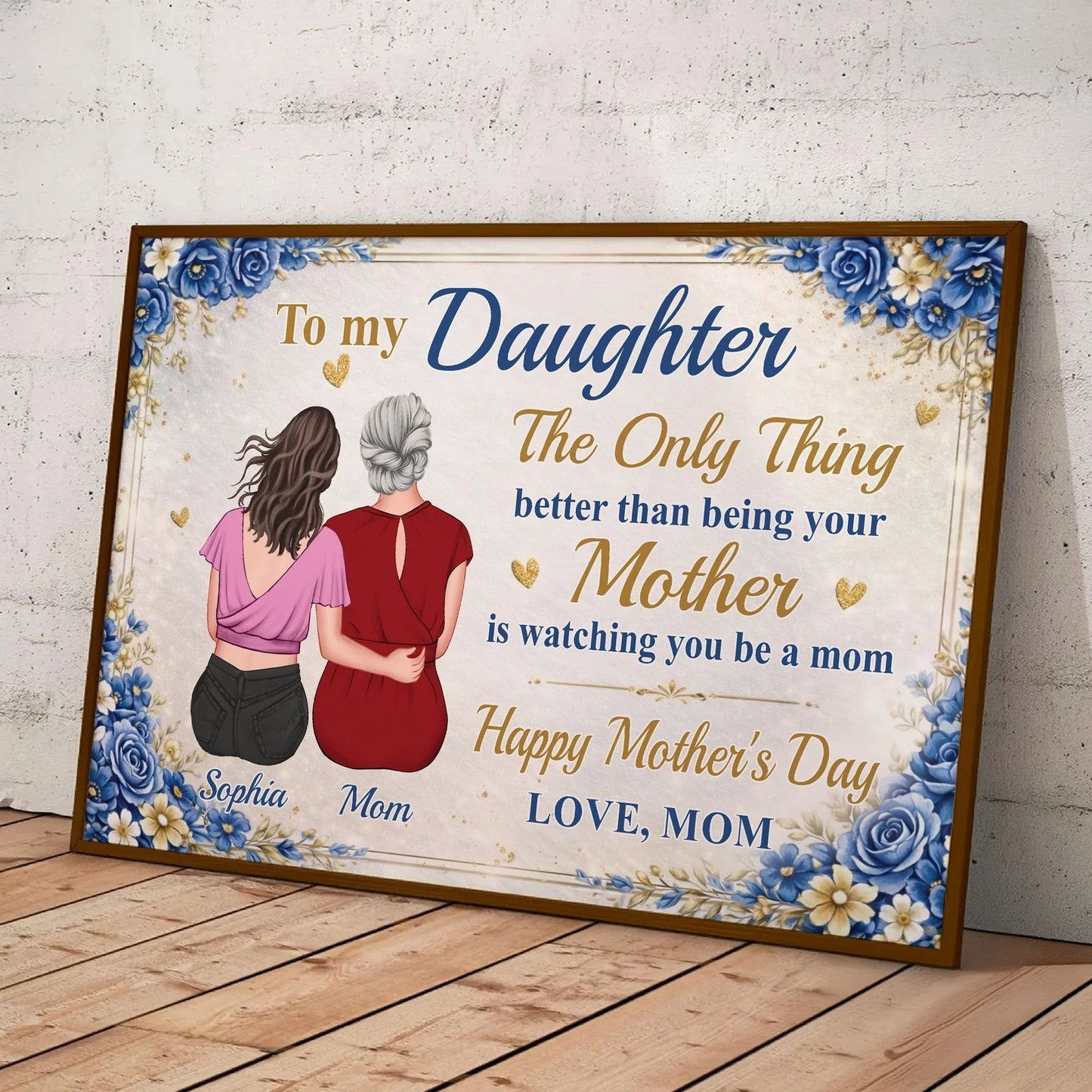 Personalized Mother-Daughter Poster, Back-Hug Illustration Wall Art, Mother's Day Gift That Celebrates Her Becoming a Mom