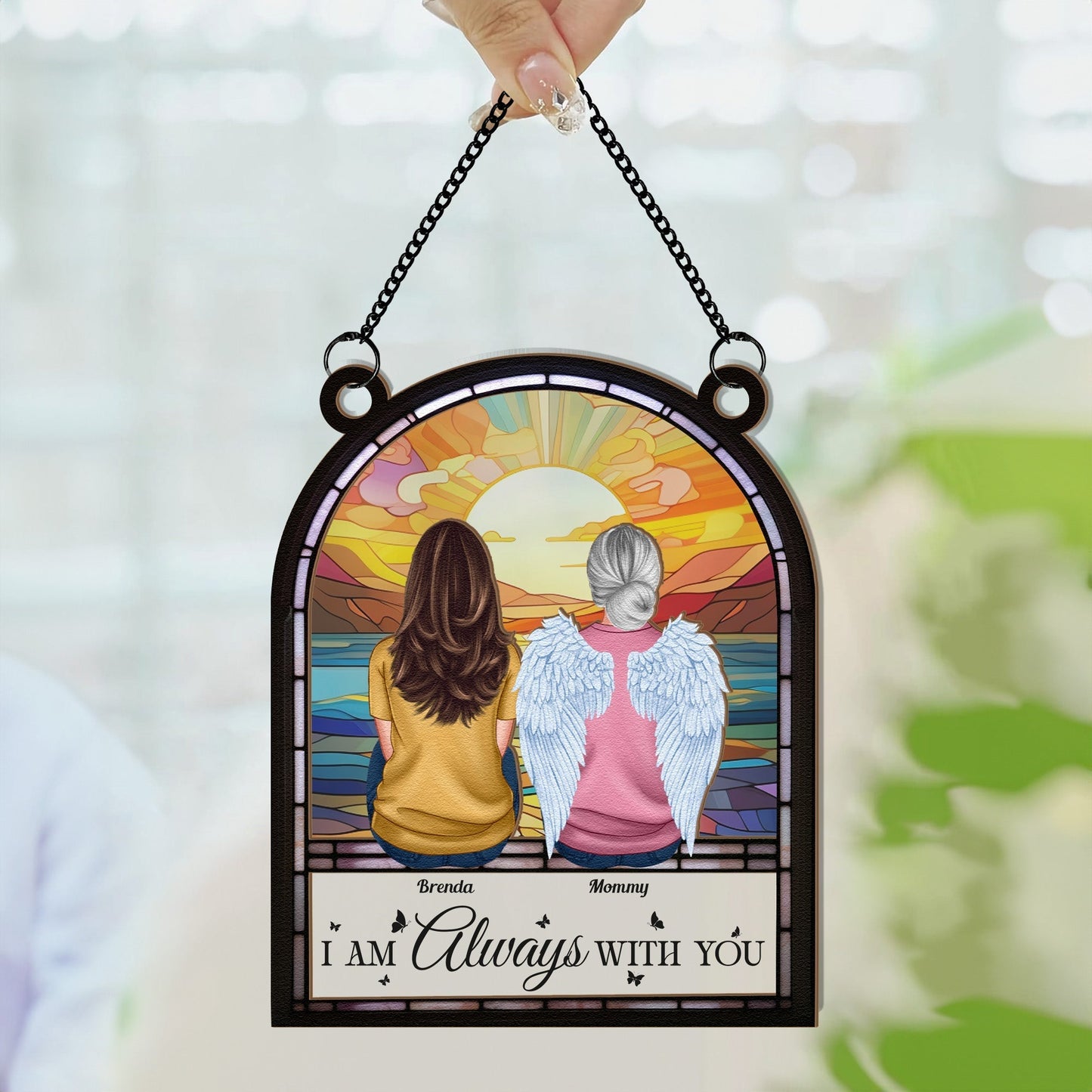 Wood & Acrylic Layered Ornament | “I Am Always With You” Sunset Angel Memorial Gift for Loved Ones