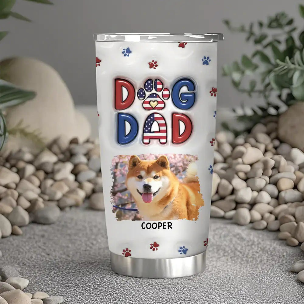 Funny DOG DAD Travel Tumbler – Pet Illustration with Custom Names – Perfect Gift for Dog Dads on Father’s Day or Birthdays