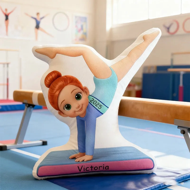 Personalized Shaped Pillow for Gymnast Girl – Cute Cartoon Design, Cozy Support & Unique Gift for Little Athletes