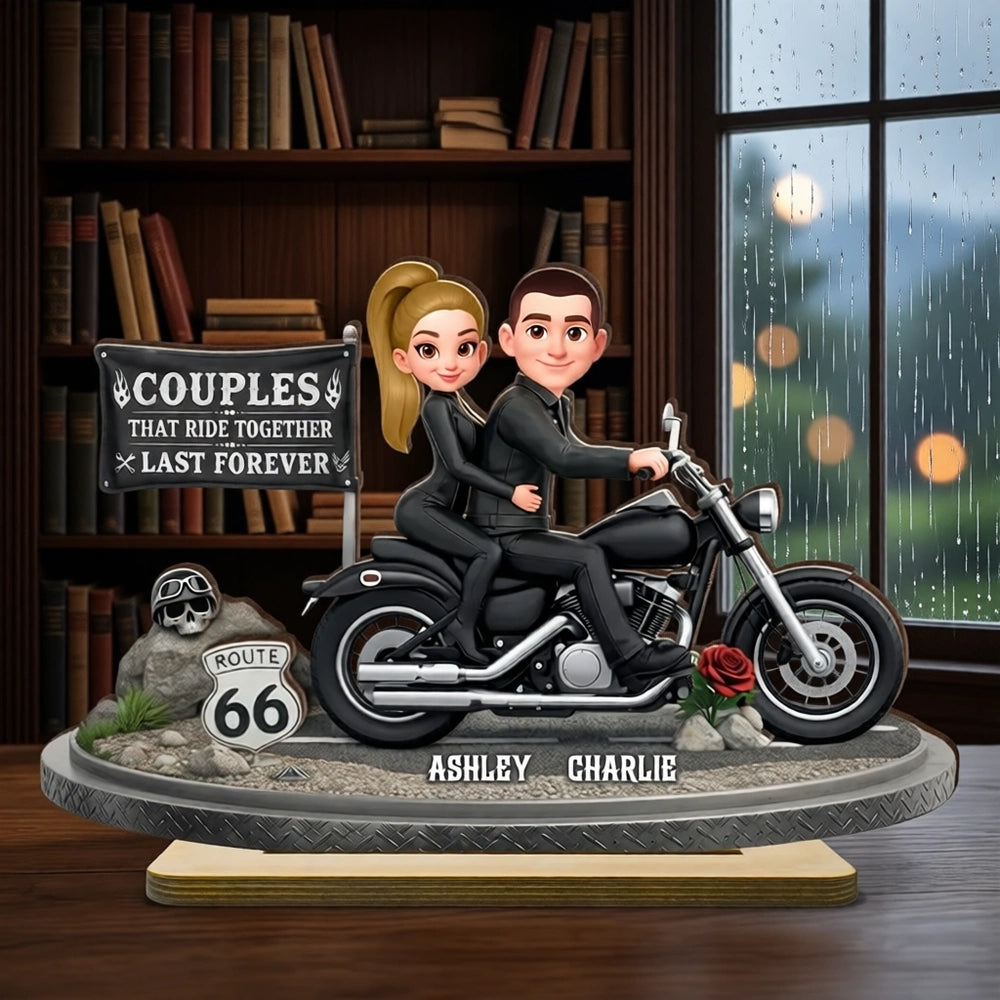 2-Layer Wooden Plaque Personalized Couple Riding a Motorcycle Heartfelt Keepsake for Living Room Display Unique Gift for Him & Her