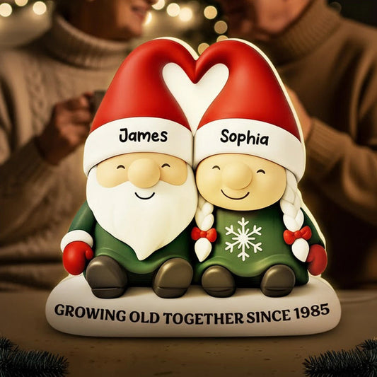 Acrylic Light Box, Christmas Gnome Couple Warm Glow for Bedroom & Shelf, Growing Old Together, Unique Gift for Couples