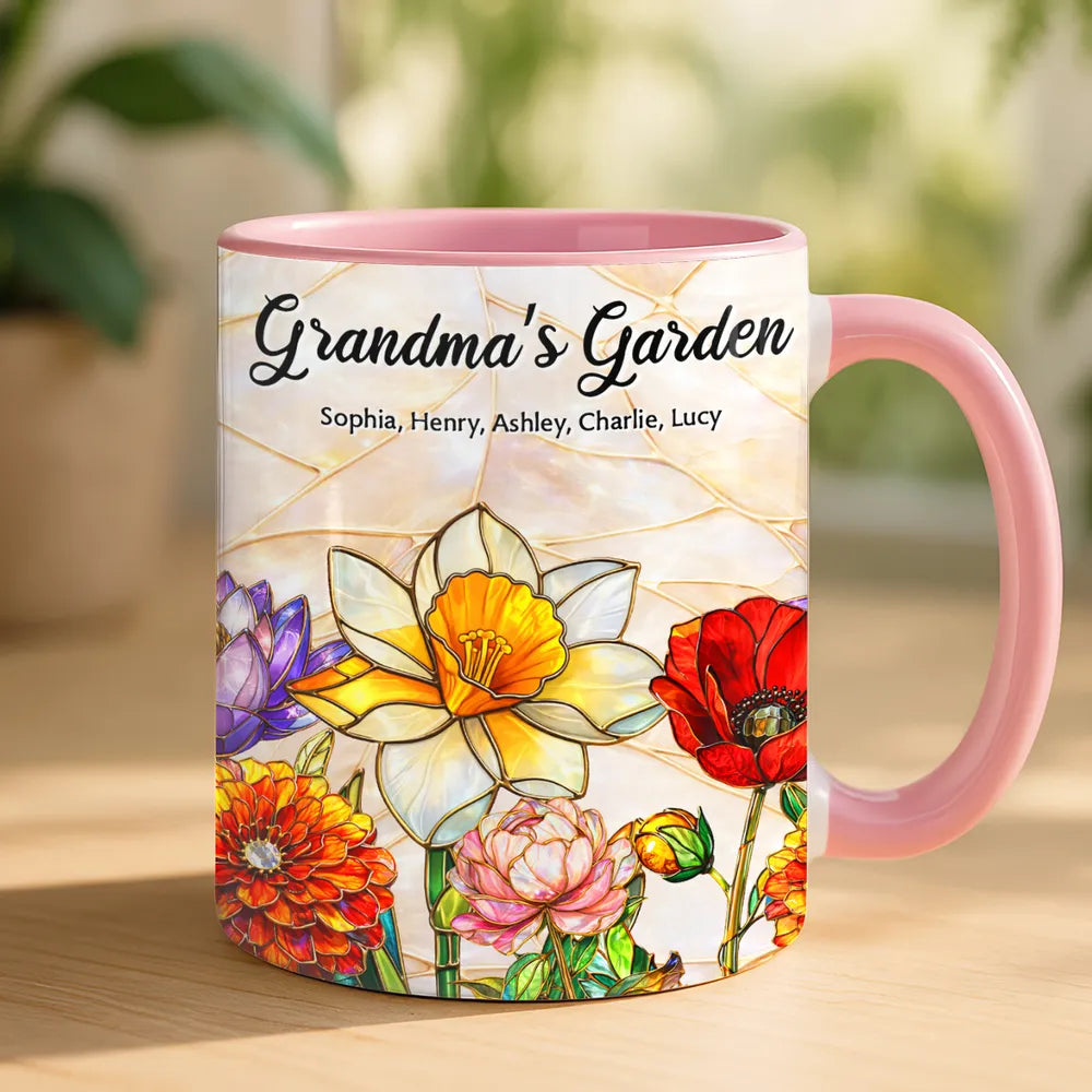 Personalized Grandma's Garden Stained Glass Style Mug, Floral Keepsake for a Unique Gift for Grandma or Mom