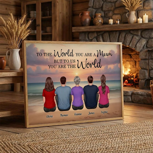 To The World You Are A Mum Poster, Personalized Beach Sunset Family Keepsake, Heartwarming Wall Decor Gift for Mom