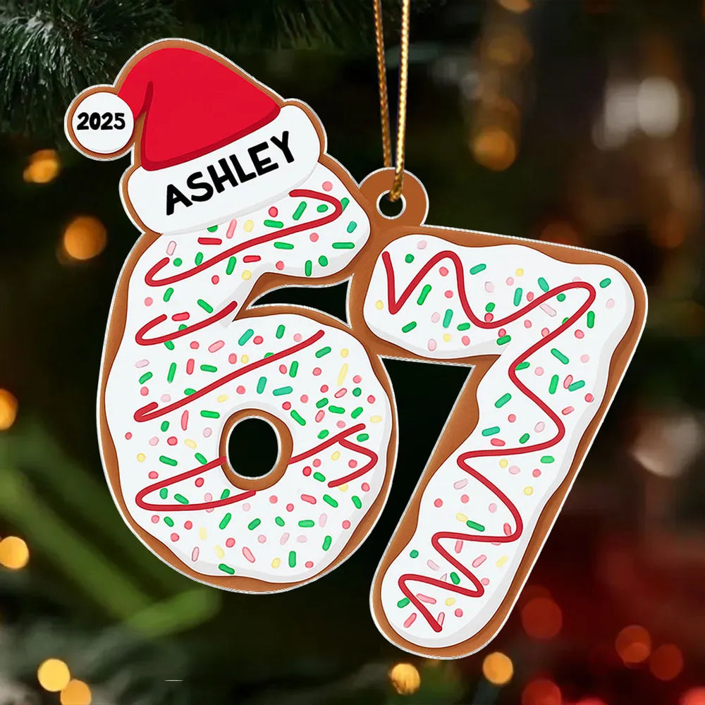 Personalized Acrylic Ornament 67 Gingerbread Design, Teen Slang Christmas Tree Decor, Cute Unique Gift for Grandkids