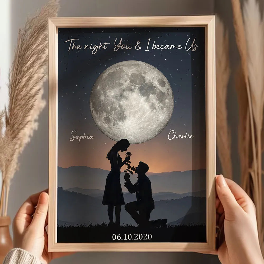Personalized Poster The Night You & I Became Us Moonlit Proposal Silhouette Wall Art, Unique Romantic Gift for Couple