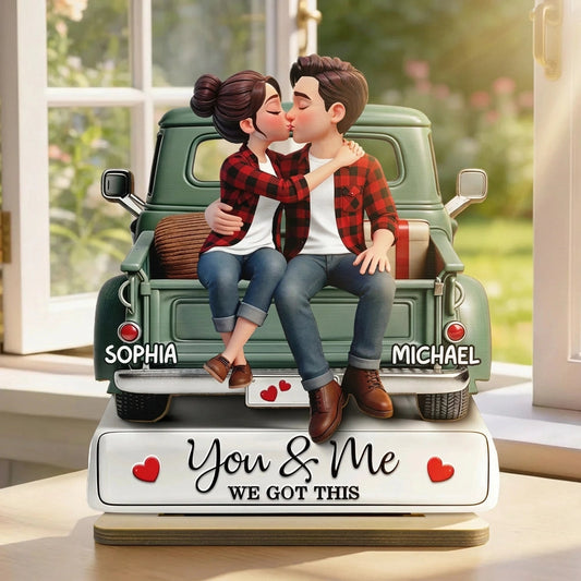 Personalized 2-Layer Wooden Plaque Couple Kissing on a Pickup Truck, You & Me We Got This, Unique Gift for Him or Her