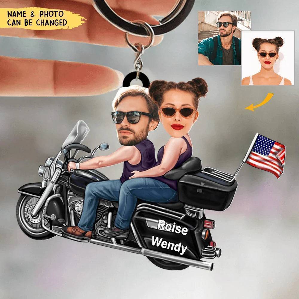 Custom Biker Couple Face Keychain, Gift For Couple, Valentine's Gift, Biker Gift
