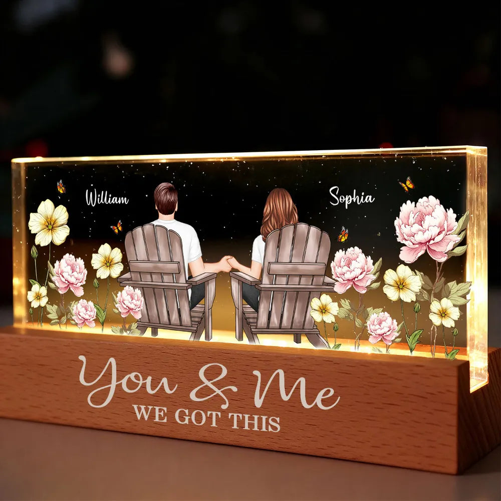 Personalized Block LED Light Plaque with Couple Holding Hands in Adirondack Chairs, Romantic Night Light Gift for Him or Her