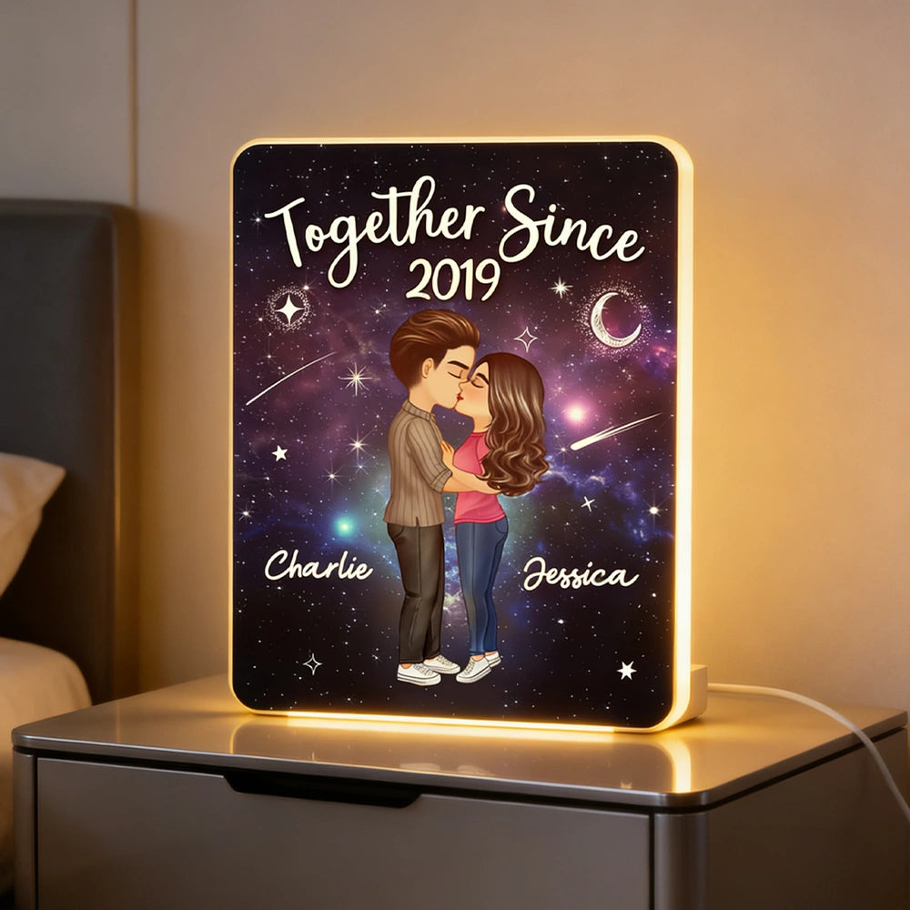 Personalized Acrylic Light Box for Couples with Galaxy Night Kiss, Soft Glow Romantic Bedroom Lamp, Unique Anniversary Gift