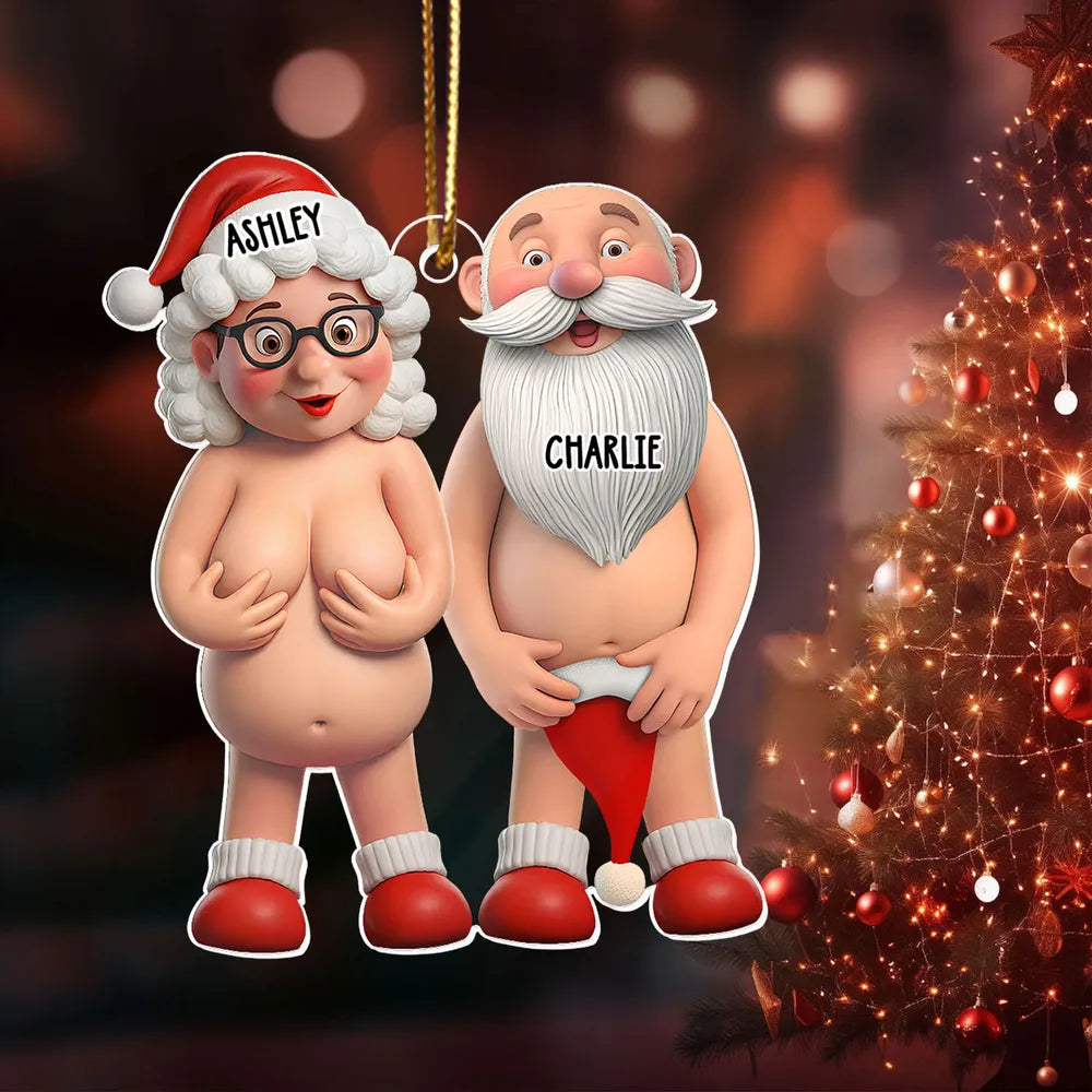 Funny Old Couple Personalized Acrylic Ornament, Nude Santa-Themed Christmas Tree Gift, Unique Holiday Decor & Cute Gift for Couples