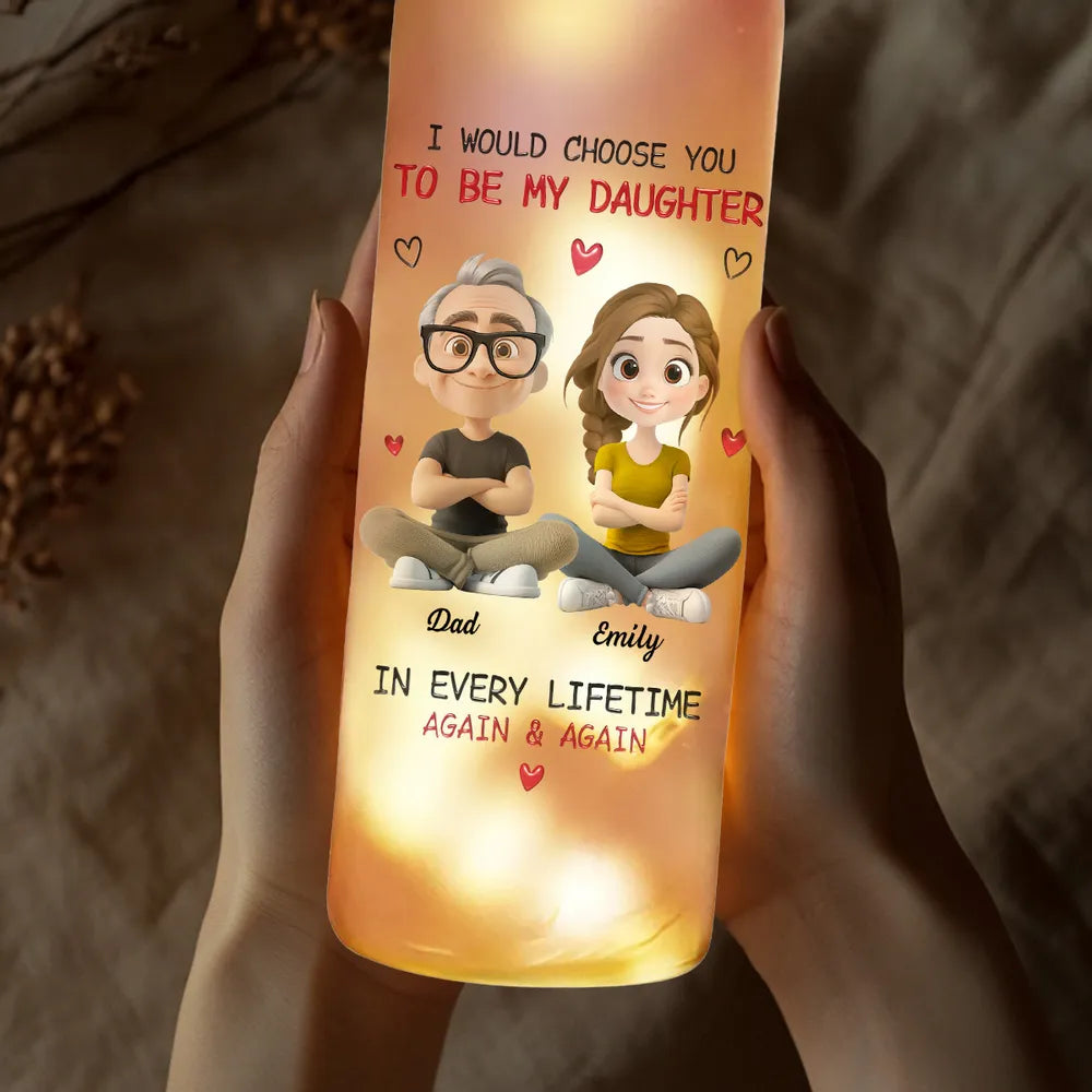 Personalized Bottle Lamp for Daughter from Dad with Cartoon Portraits, Warm Glow Bedroom Light, Unique Heartfelt Gift