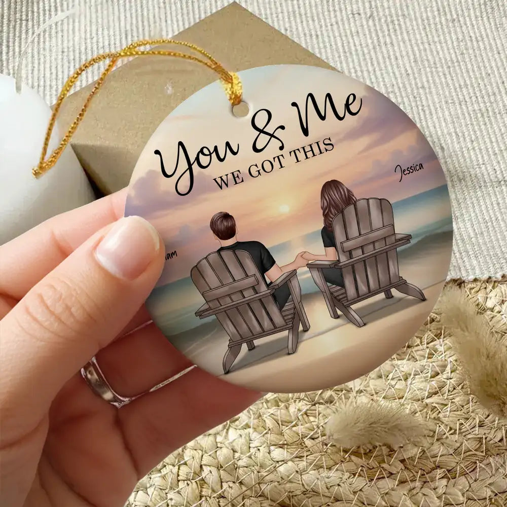 Acrylic Ornament with You & Me Couple Back View on Beach, High Clarity, Romantic and Surprise Gift