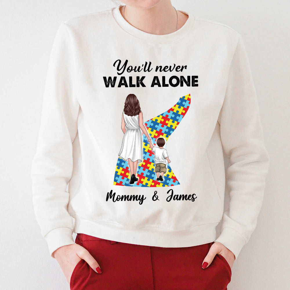You’ll Never Walk Alone – Customizable Family T-Shirt for Mommy & Child with Puzzle Design, Gift for Mother or Lover