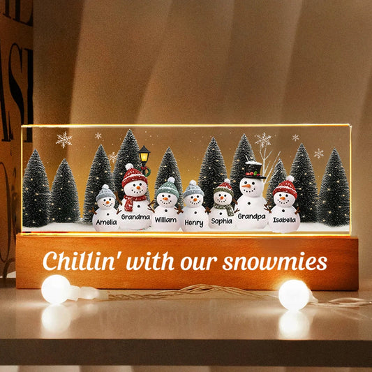LED Light Plaque Personalized Snowman Family, Warm Glow Bedside Decor, Cozy Winter Keepsake, Unique Holiday Gift for Family