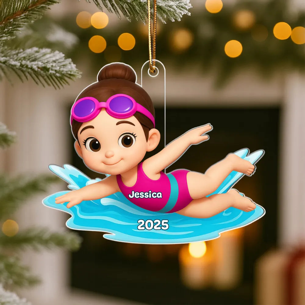 Cartoon Swimmer Acrylic Ornament | Custom Kid Design | Playful Pose, Perfect Gift for Children's Day or Birthday