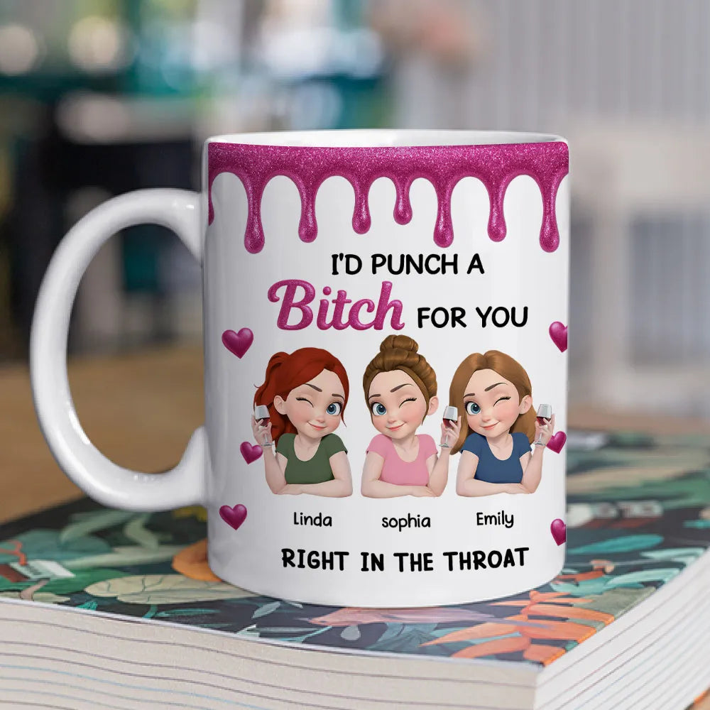 Personalized Bestie Ceramic Mug with Cute Illustrated Friends – Fun Friendship Gift for Women