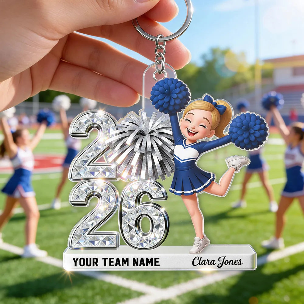 Personalized Cheerleader Acrylic Keychain With Custom Team Name For Everyday Bags, A Cute Unique Gift For Her