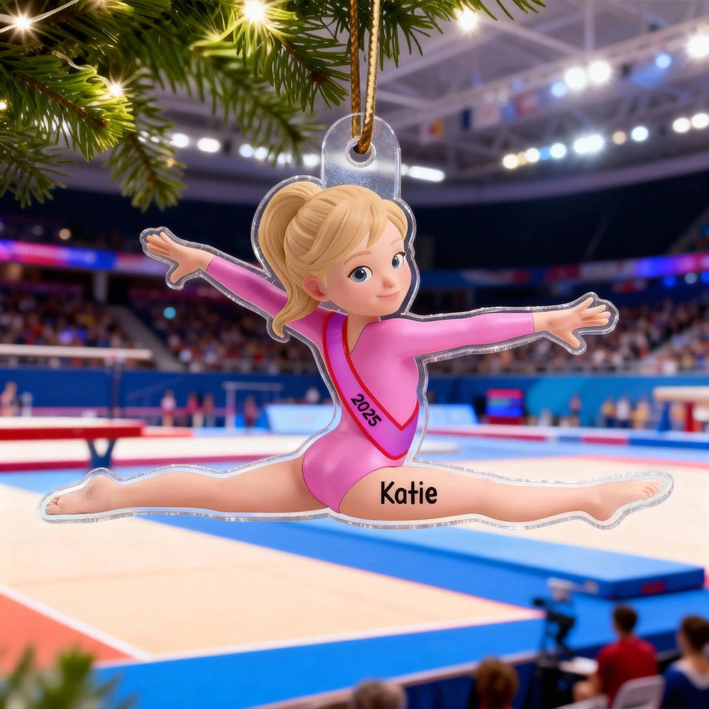 Custom Gymnastics Acrylic Ornament With Pink Leotard Look, Sweet Holiday Tree Decor, Creative Gift For Kids